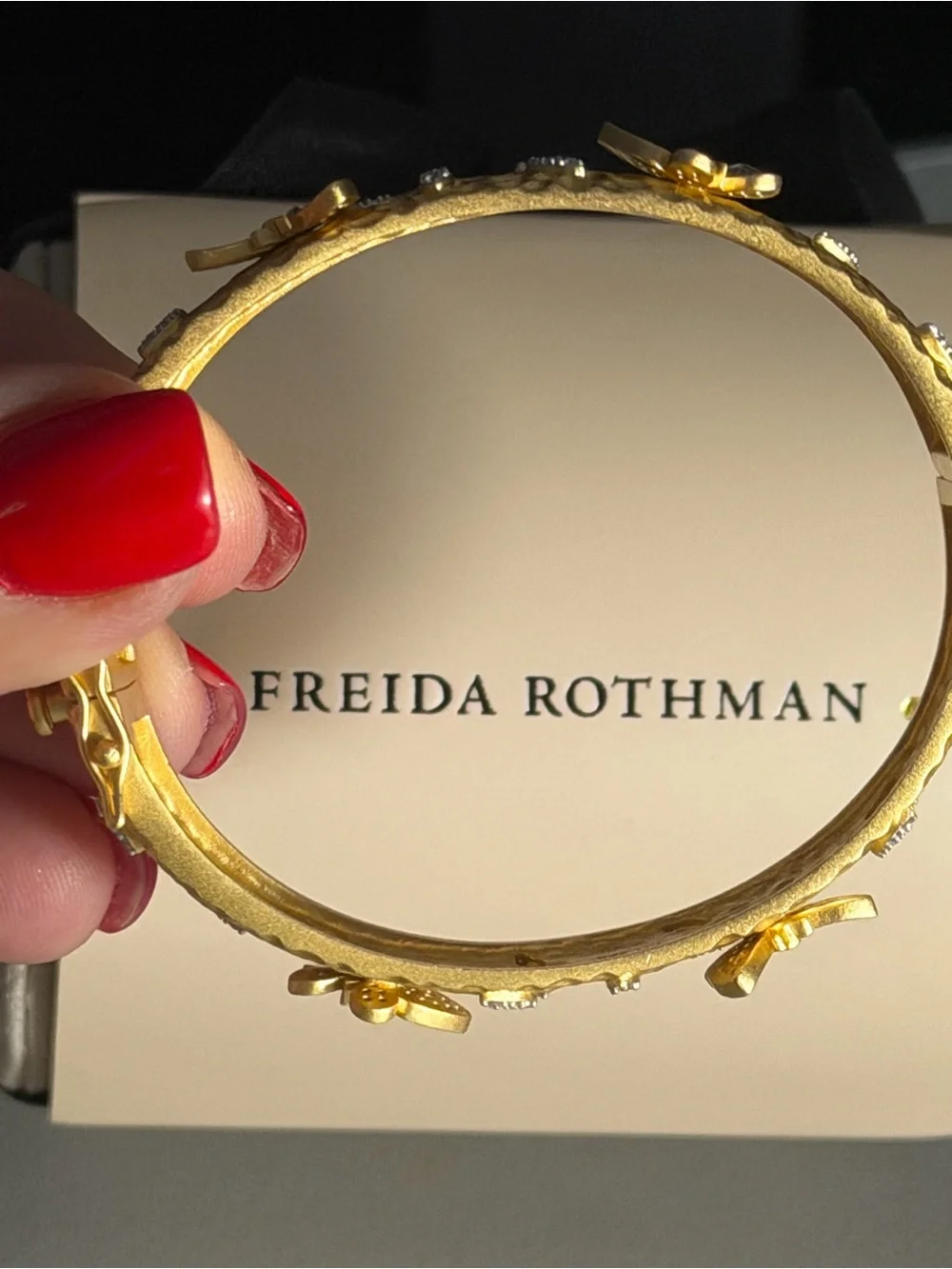 Frida Rothman Matte Gold over 925 Butterfly Bangle Bracelet with Crystal Accent